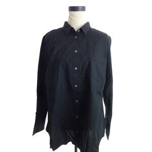 NWT Button Up Cotton Black Poplin Shirt 2X
